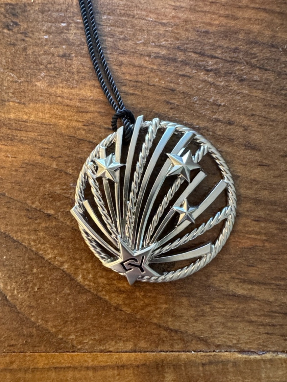 David Yurman Silver Pendant with Black Cord